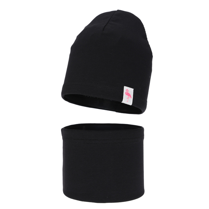 Jesenný/jarný dievčenský bavlnený set: čiapka a tunel, černý, Rumilla