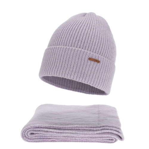 Komplet zimní dámský: čiapka a šála, fialový, s merino vlnou, Seala