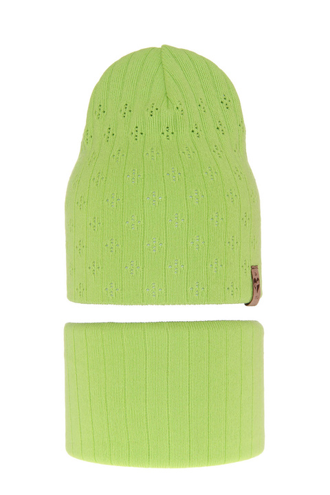 Jesenný/jarný dievčenský set: čiapka a tunel, s bavlnou, zelený Felicity