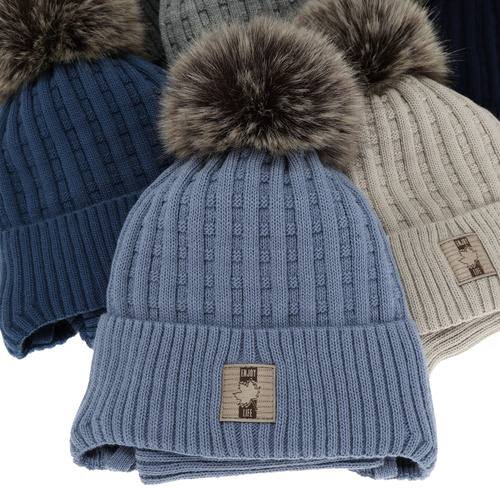 Súprava zimní chlapecký: čepice a tunel, krémový, s bambulí, Fiamanto