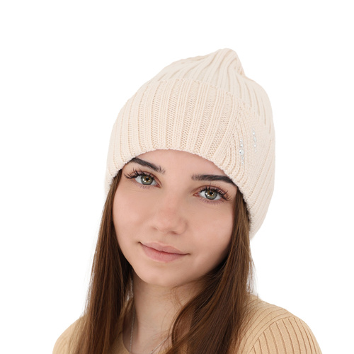 Dámská zimní čepice béžová 100% extra fine merino vlněná Ariga