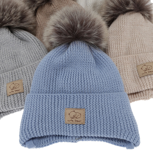 Chlapecká zimní čiapka, zaväzovacia, 100 % merino vlnená, bledomodrá, Jergen