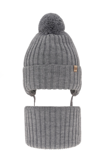 Komplet zimný chlapčenský: čiapka a tunel šedý s bambuľou Carlo