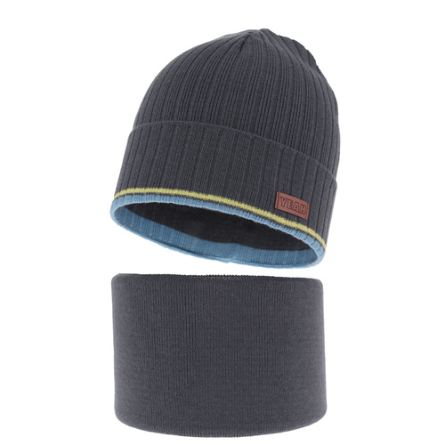 Jesenný/jarný chlapčenský set: čiapka a tunel, s bavlnou, sivý London