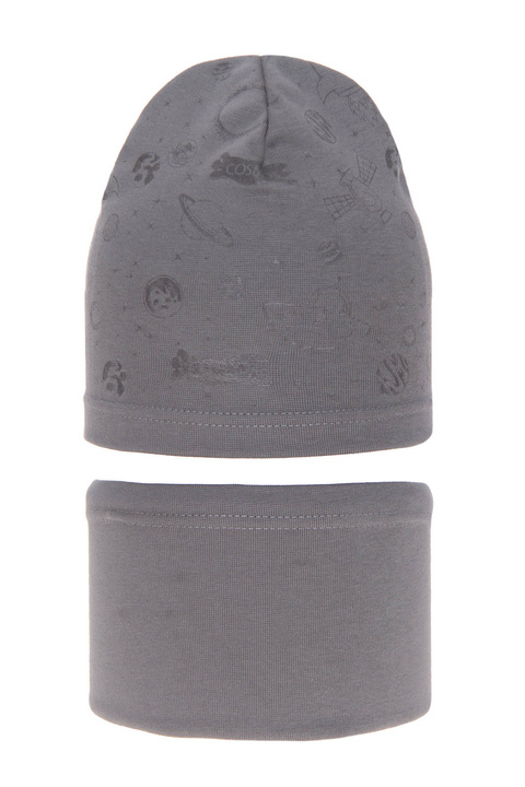 Jesenný/jarný chlapčenský set: čiapka a tunel šedý Kosmos