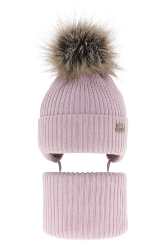 Komplet zimný pre dievčatá: čiapka a tunel fialový s bambuľou Bria