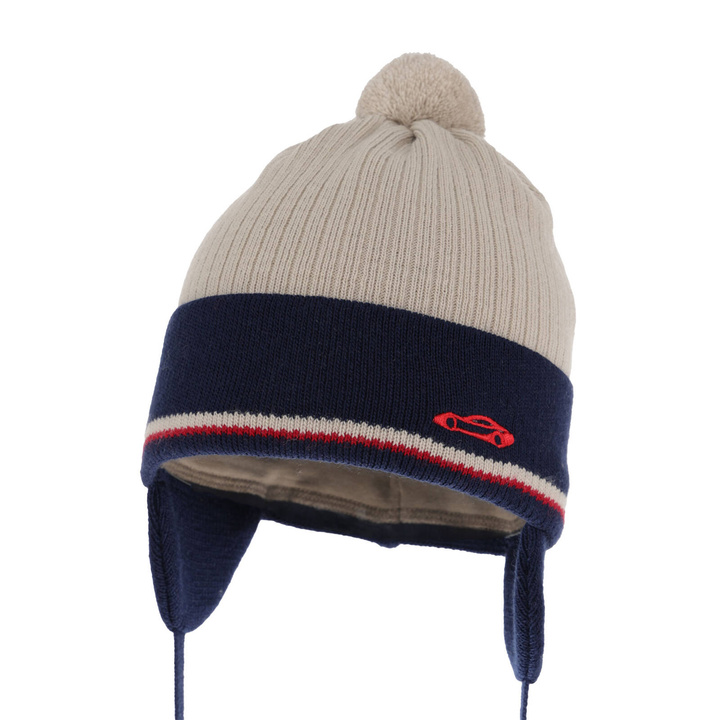 Jesenná/jarná chlapčenská čiapka béžová s bambulí Jacob