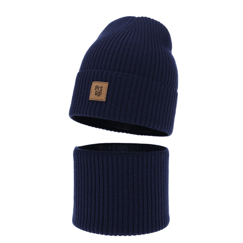Chlapčenská čiapka a komín, jesenný/, arný set černý 100% vlna merino Vanto