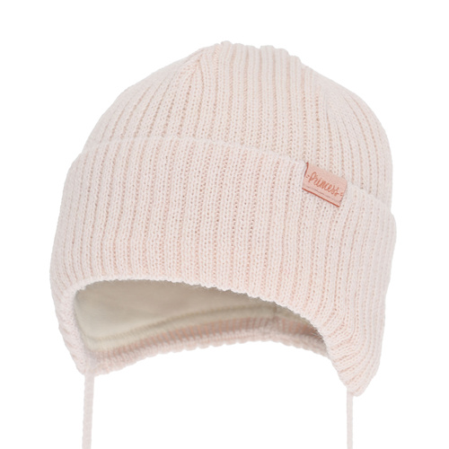 Dívčí zimní čiapka, svetlo ružová, zaväzovacia, s merino vlnou, Punia