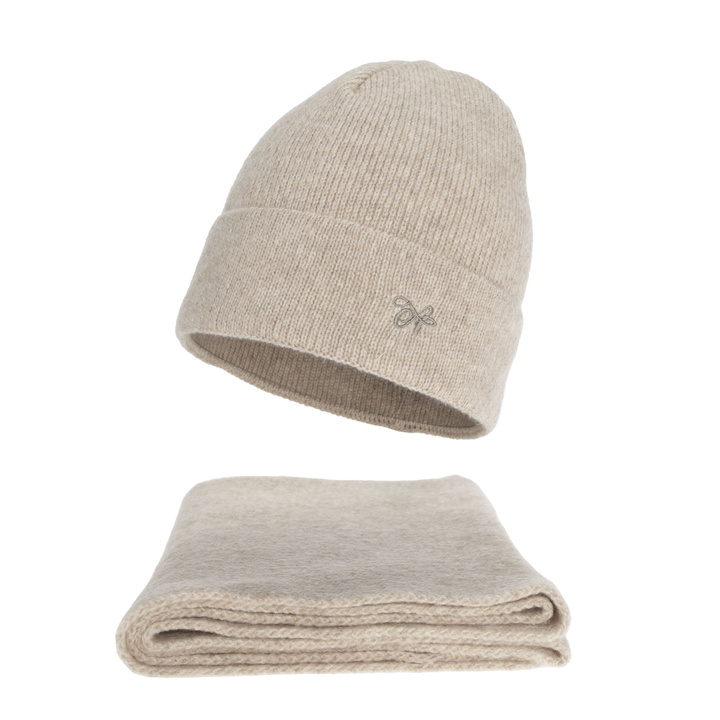 Komplet zimní dámský: čiapka a šála, béžový, Rava