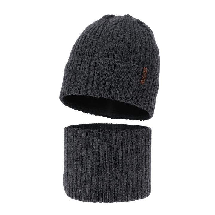 Komplet zimný chlapčenský: čiapka a šál šedý 100% extrafine merino vlna Wilson