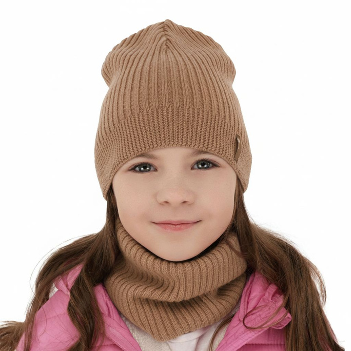 Jesenný/jarný dievčenský set: čiapka a tunel camel 100% lână merino extra fină Chelsie