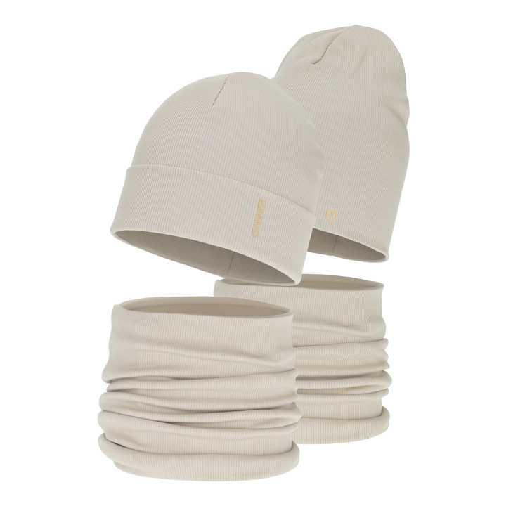 Komplet podzimní, jarní chlapecký: čiapka a tunel, bavlnený, béžový, Desider