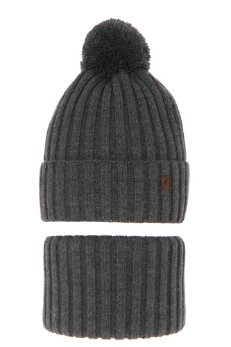 Zimná súprava pre chlapcov: čiapka a tunel sivá s bambulou Wiliam