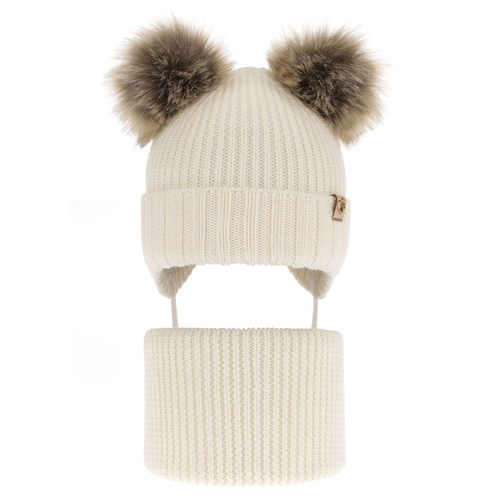 Komplet zimnej dívčí: čepice a tunel krémový 100% extra fine merino vlna Silvia