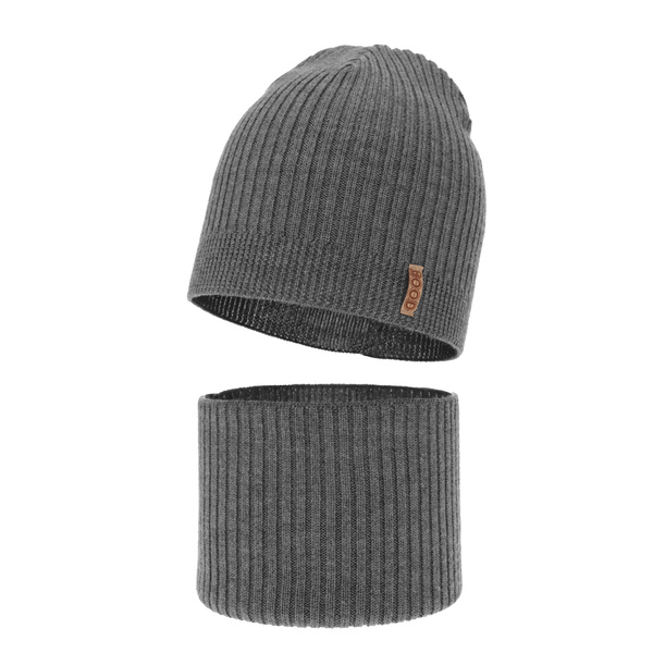 Chlapčenská čiapka a komín, jesenný/jarný set šedý 100% vlna extra jemná merino Chester
