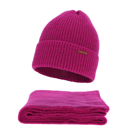 Komplet zimní dámský: čiapka a šála, amarantová, s merino vlnou, Seala