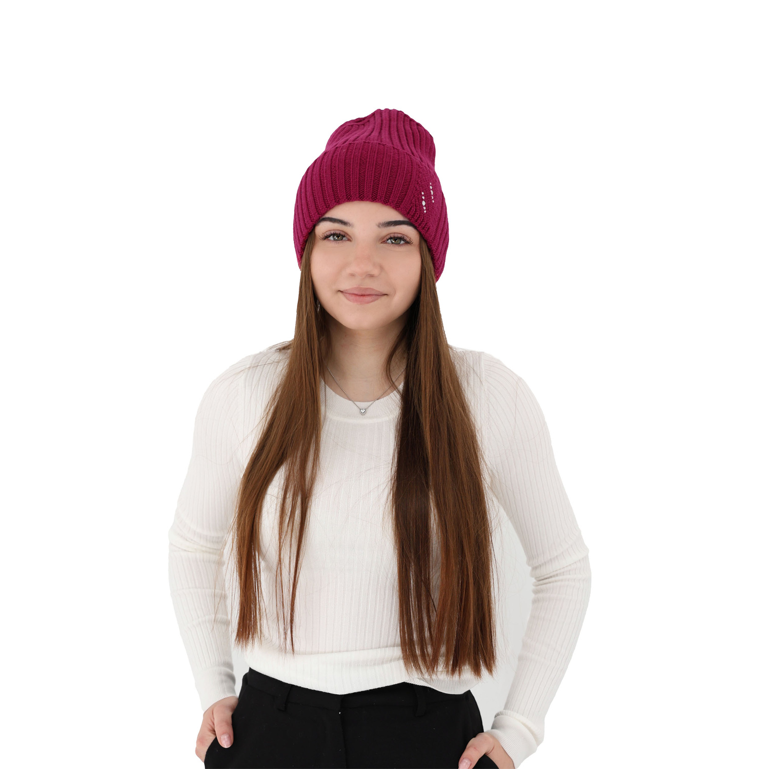 Dámská zimní čepice růžová 100% extra fine merino vlněná Ariga