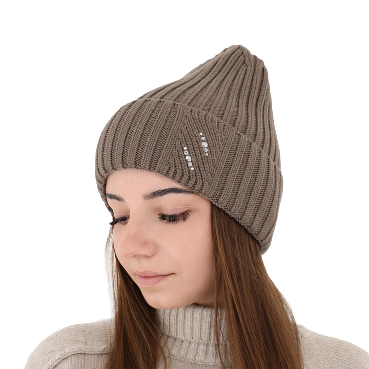 Dámská zimní čepice béžová 100% extra fine merino vlněná Ariga