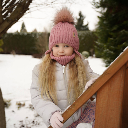 Zimný dievčenský set: čiapka a tunel ružový s bambulou Preria