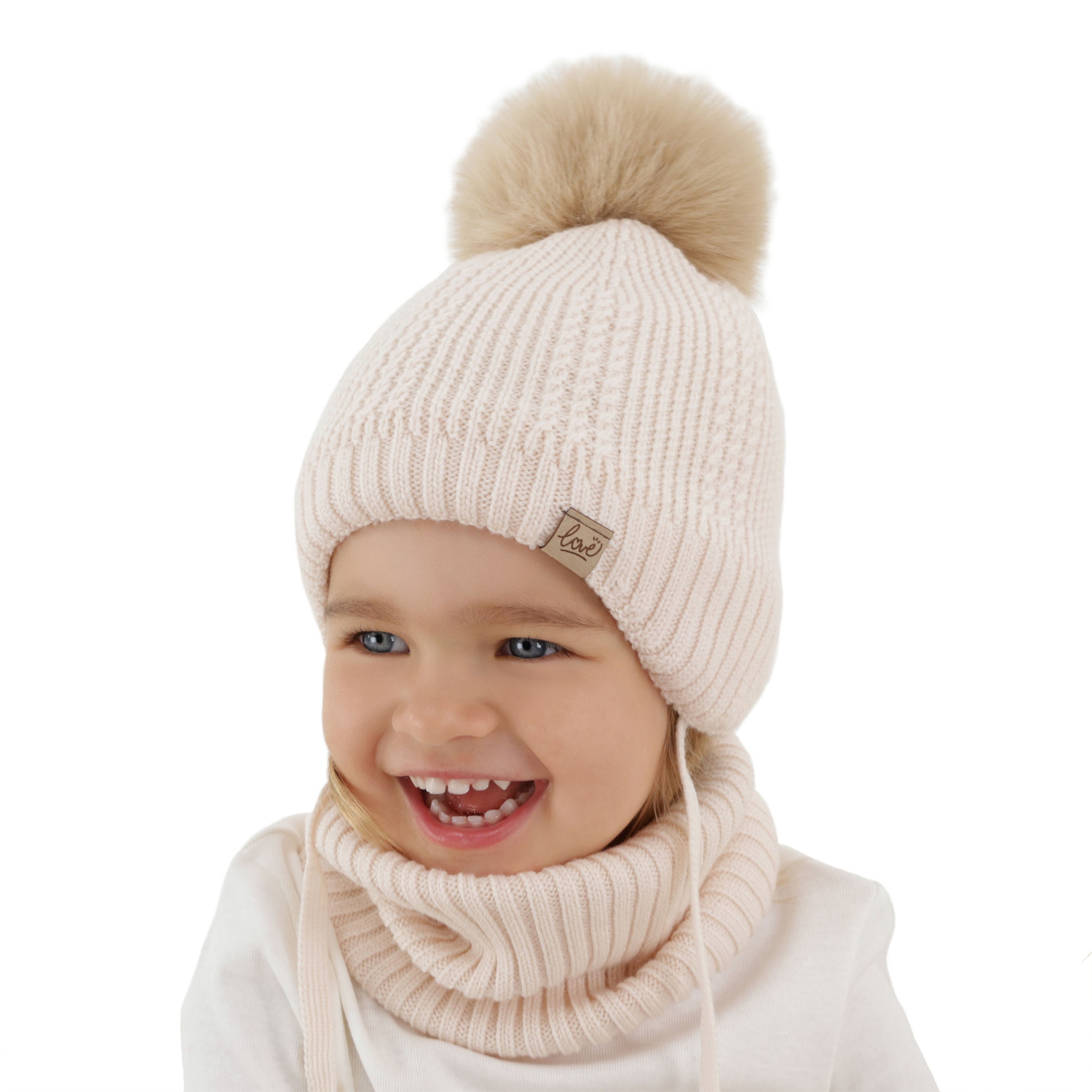 Čiapka a tunel dívčí zimní komplet, černý, 100% merino vlnená, podšitá vlněným fleecem, zaväzovacia Danielle