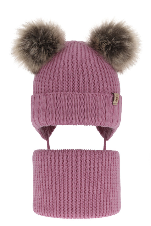 Komplet zimnej dívčí: čepice a tunel šedý 100% extra fine merino vlna Silvia