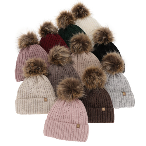 Dámska zimná čiapka růžová s bambulou Savona