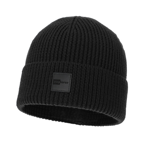 Pánská zimní čiapka, čierna, 100 % merino vlnená, Iron