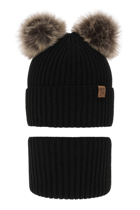 Kompletná zimná detská sada: černý čiapka a šál s dvoma mašľami Oxford